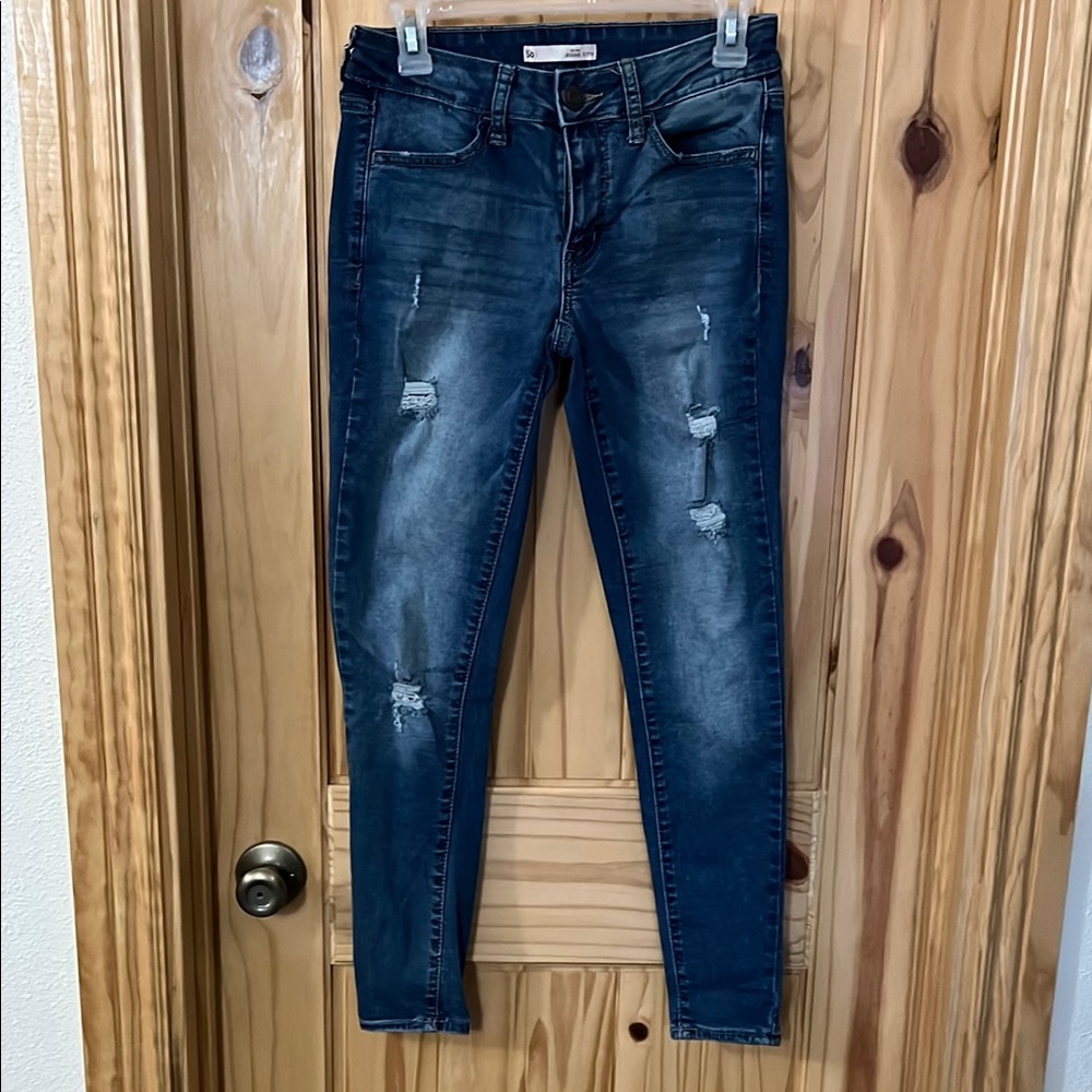 SO Blue Skinny Jeans Distressed Denim